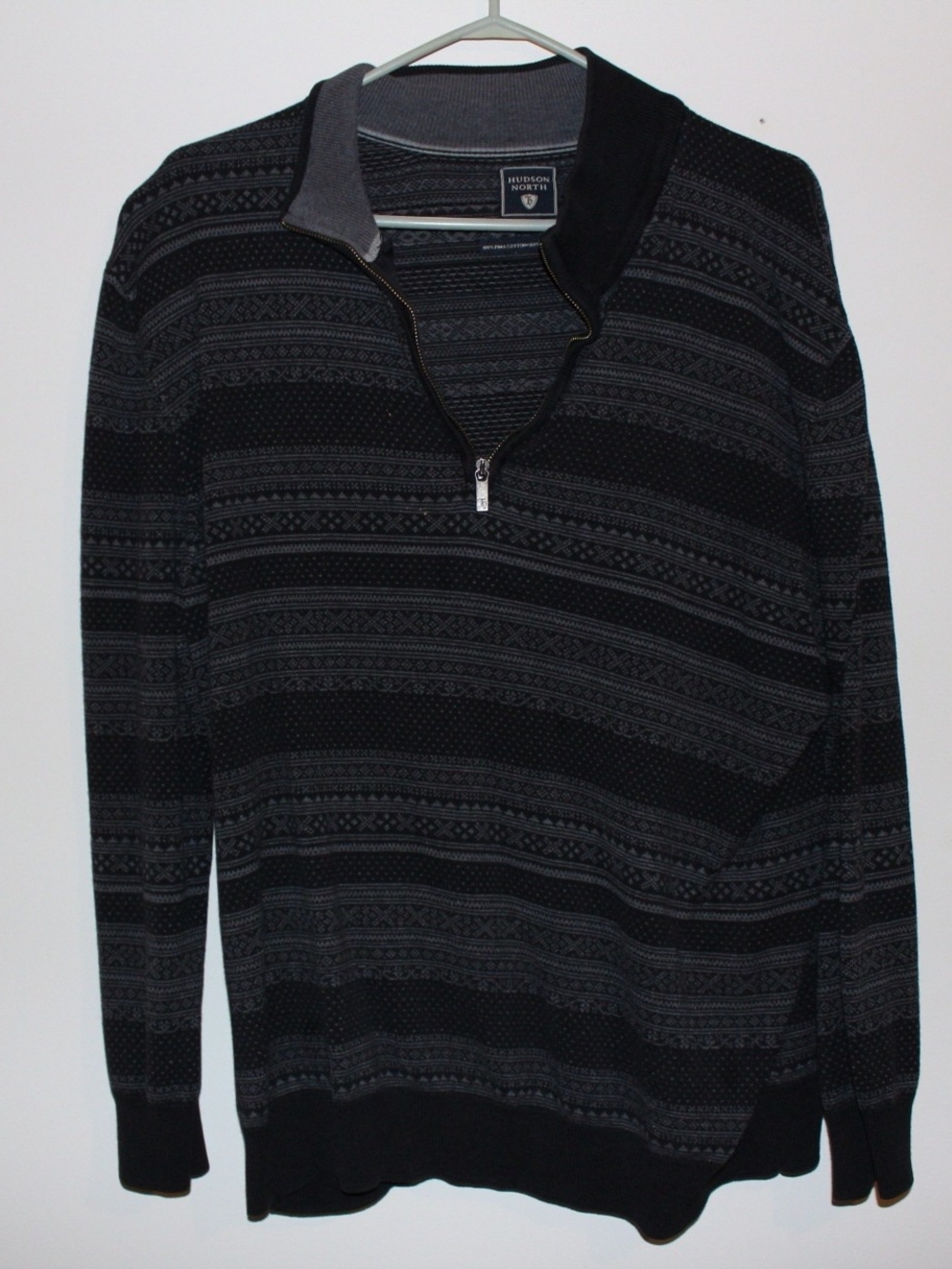 Hudson North Men's Black & Gray Zip-Neck Patterned Sweater